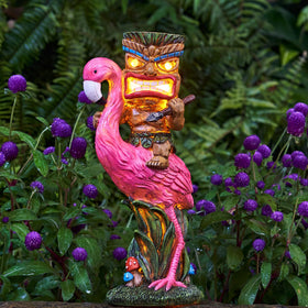 Yiosax Solar Tiki Statue side view highlighting durable resin.