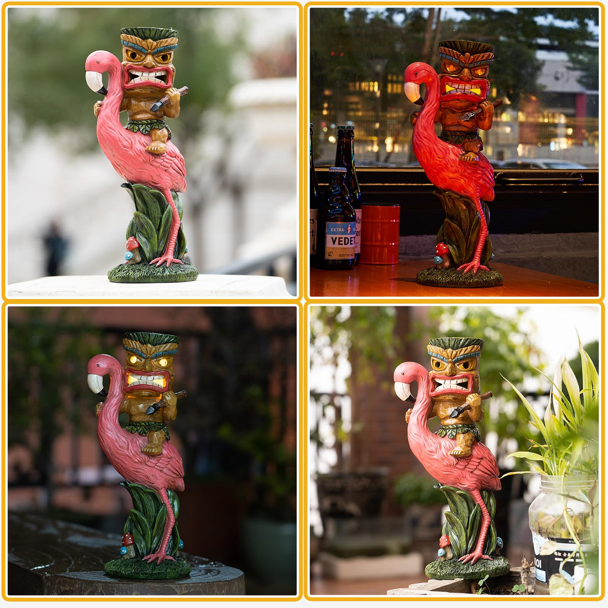 Yiosax Solar Tiki Statue weatherproof design handles rain and snow.