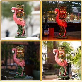 Yiosax Solar Tiki Statue weatherproof design handles rain and snow.