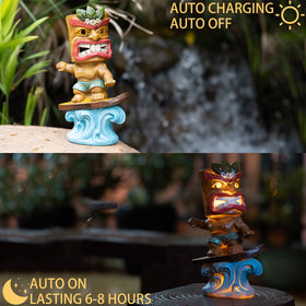 Yiosax tiki statue illuminates at night for cozy outdoor ambience