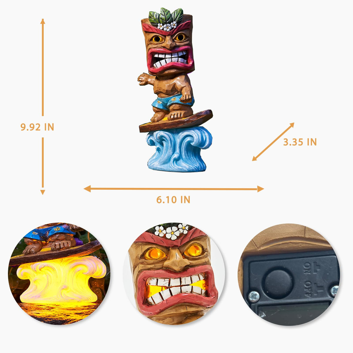 Yiosax tiki statue made of weatherproof resin withstands sun and rain