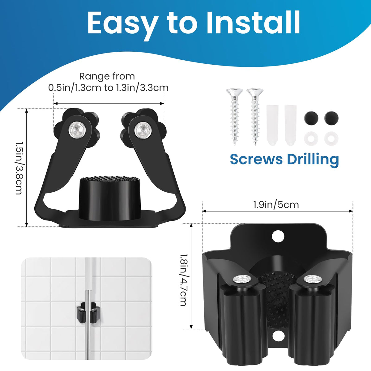 Yiows mop and broom hanger wall mount with screws for secure, space-saving storage.