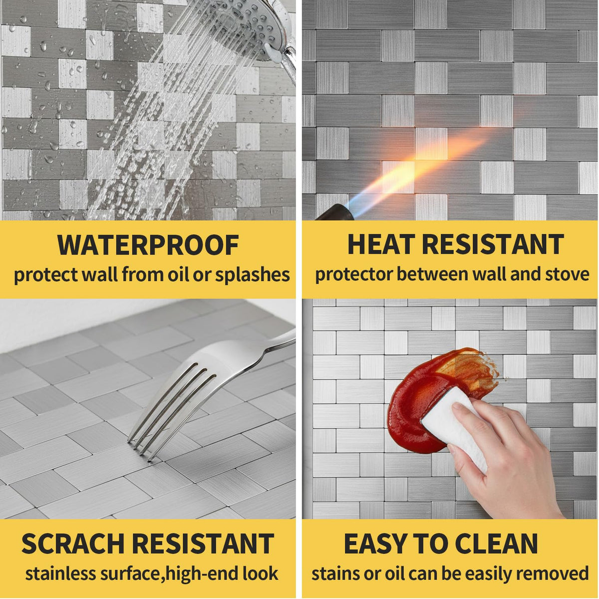 Yipscazo 12x12 inch tiles pack on wall, ready to install.