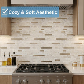 Yipscazo Beige Rocks backsplash highlights heat resistance for cooking areas.