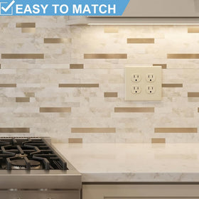 Yipscazo Beige Rocks backsplash close-up reveals a realistic stone-metal texture.