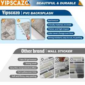 Yipscazo Beige Rocks backsplash adds modern style to kitchens and baths.