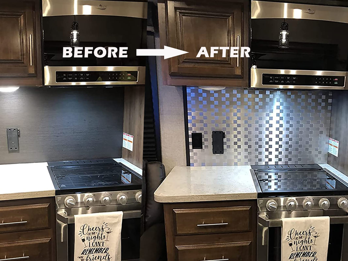 Yipscazo stainless steel backsplash wall shield behind range hood, heat resistant.