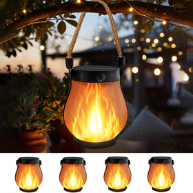 YIQU Gen2 solar lantern with dancing flame for cozy outdoor patio ambiance.