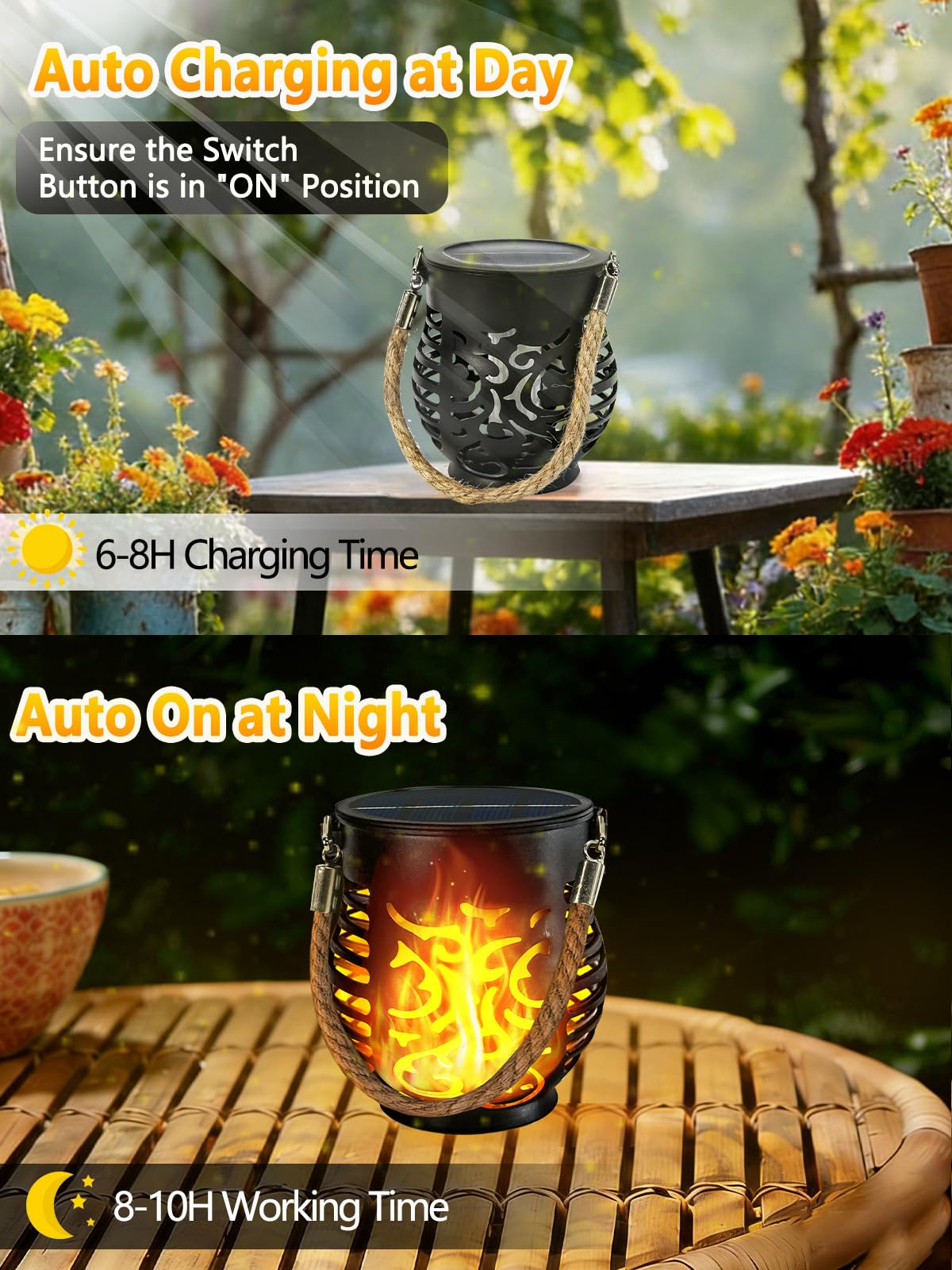 YIQU hemp rope-handle lantern adds rustic charm to garden and porch decor