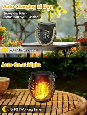 YIQU hemp rope-handle lantern adds rustic charm to garden and porch decor
