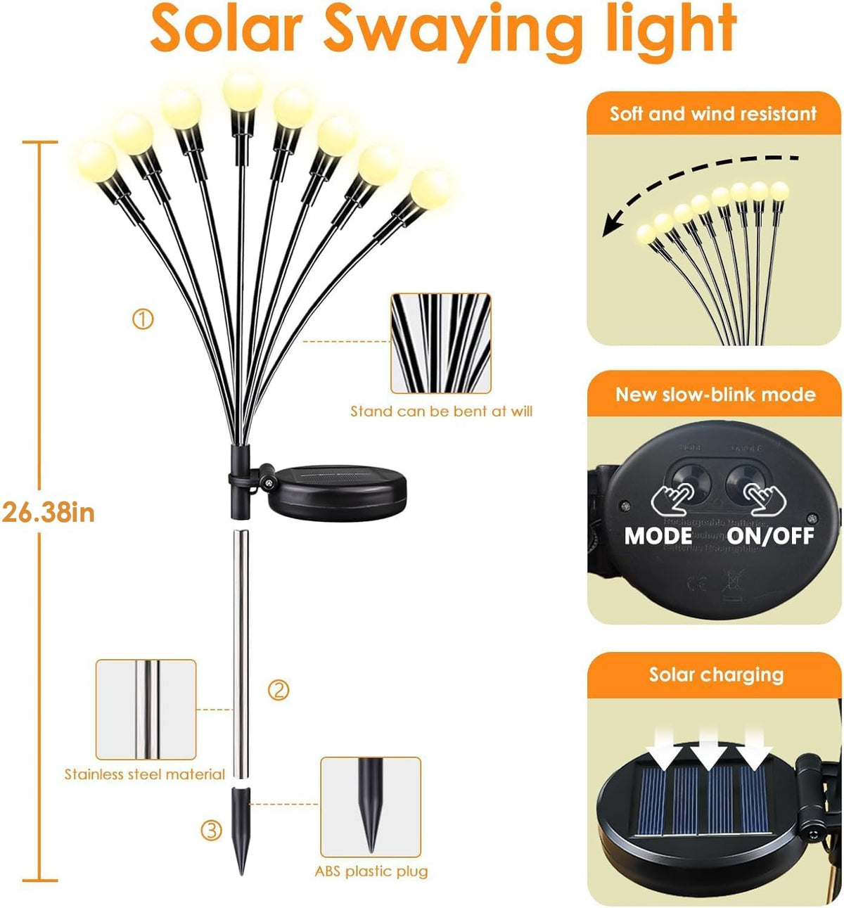 YIQU Solar Firefly Lights easy setup with ground stakes.