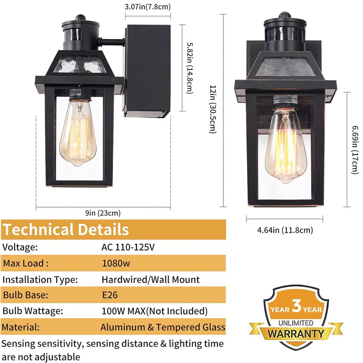 Yisuro exterior fixture in black aluminum with tempered glass.