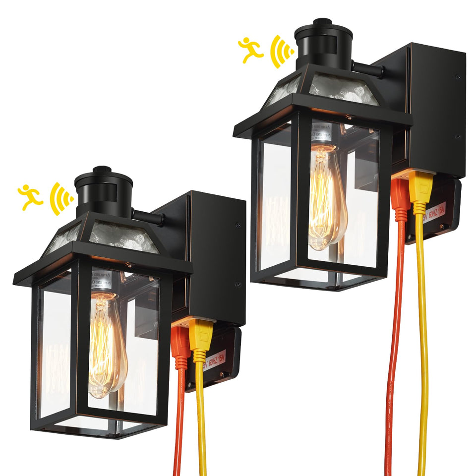 Yisuro porch light with GFCI outlets for safe outdoor power access.