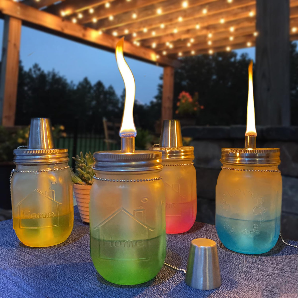 Long-life fiberglass wicks deliver steady flame for cozy outdoor lighting.