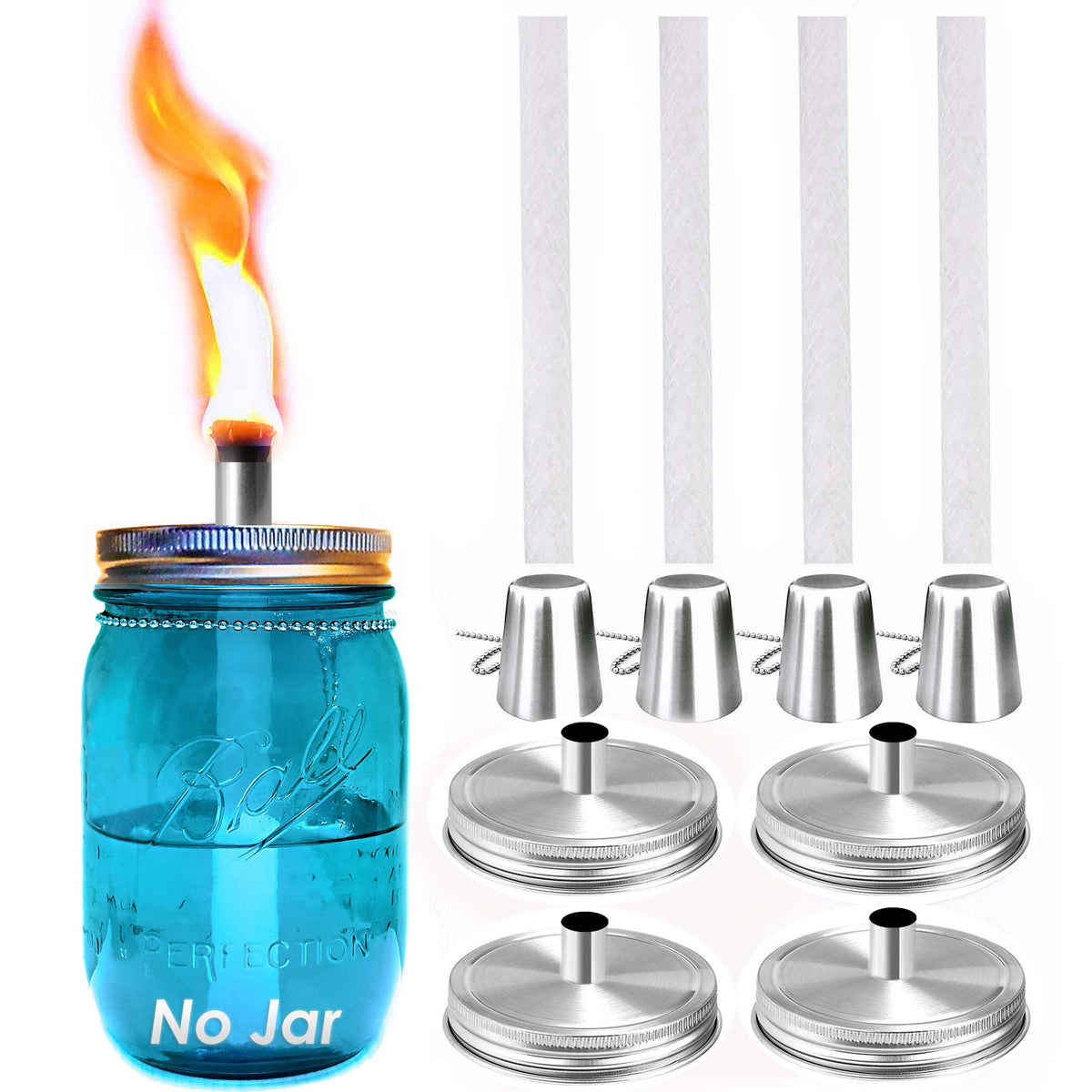 Yitee Mason Jar Tabletop Torch Kits 4pack with regular mouth compatibility for simple setup.