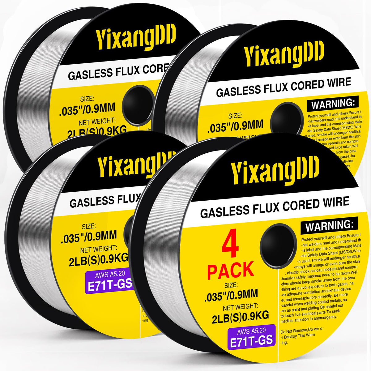 YixangDD 035 flux core welding wire 4-pack ensures steady feed for all-position welding.