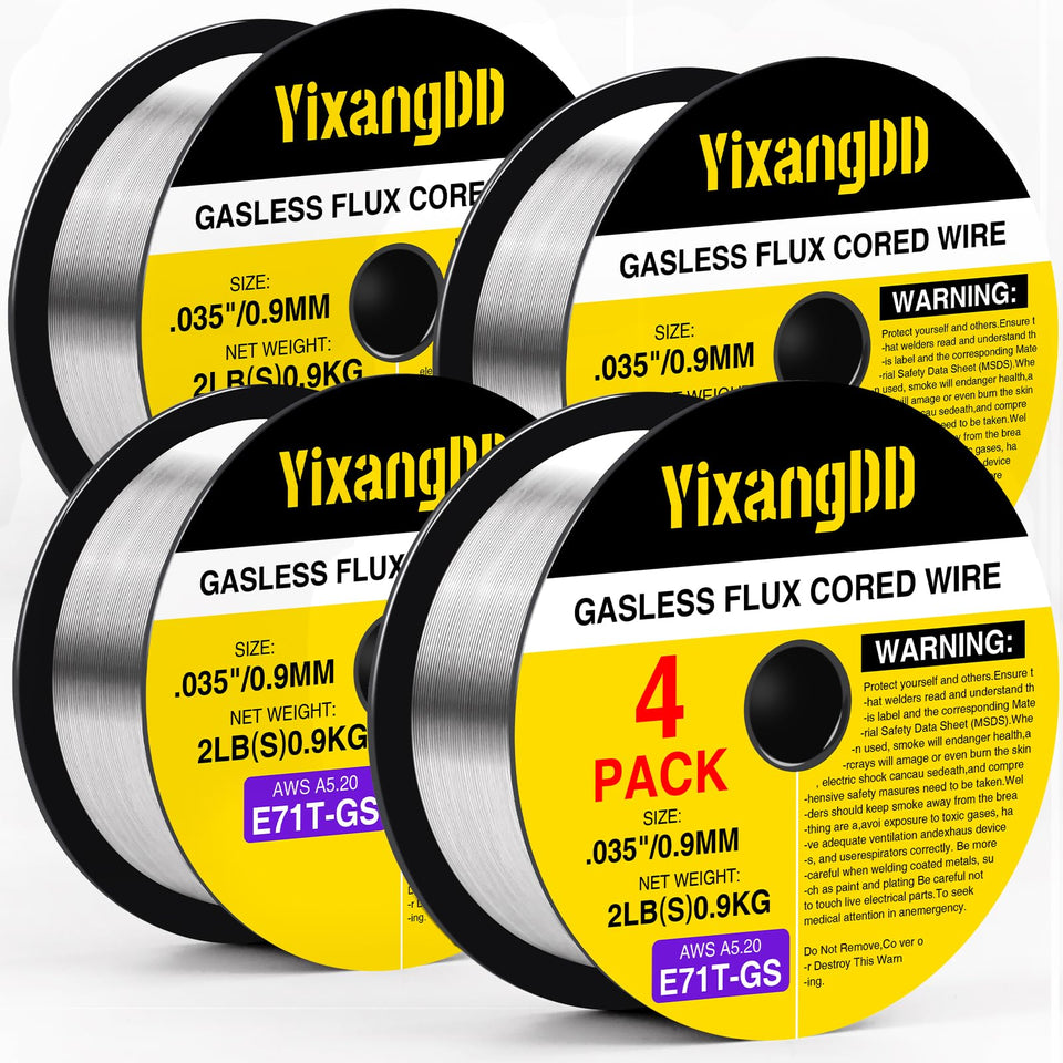 YixangDD 035 flux core welding wire 4-pack ensures steady feed for all-position welding.