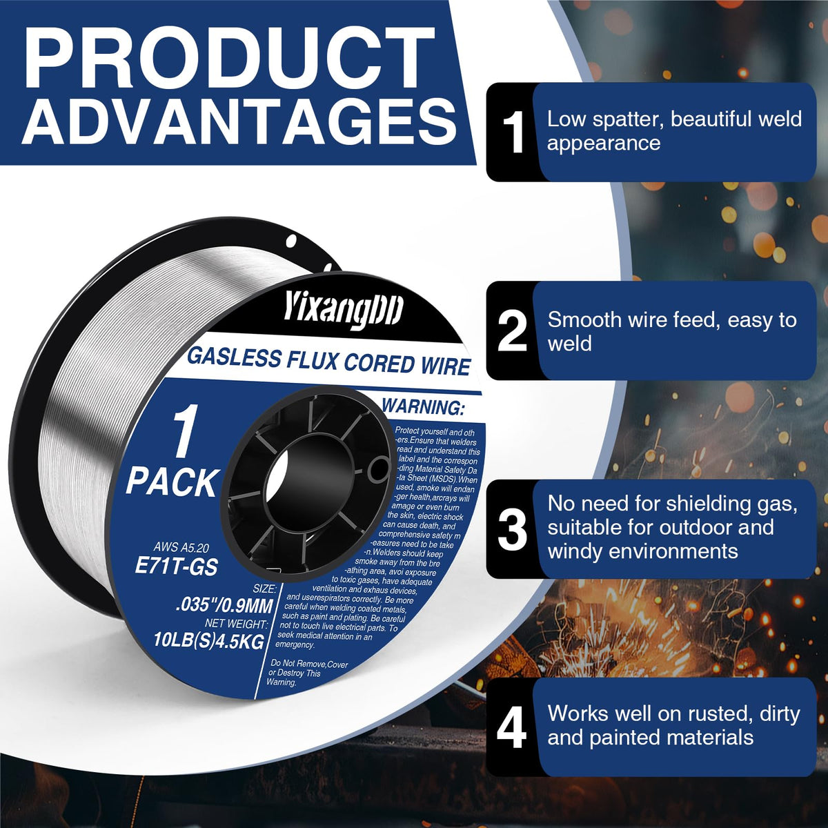 YixangDD low spatter welding wire reduces post-weld cleanup and improves appearance.