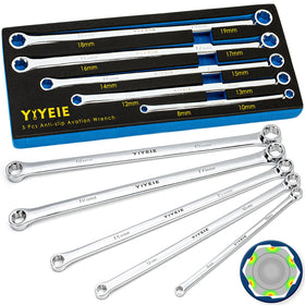 YIYEIE 5-piece box-end wrench set overview with extended reach for bolts