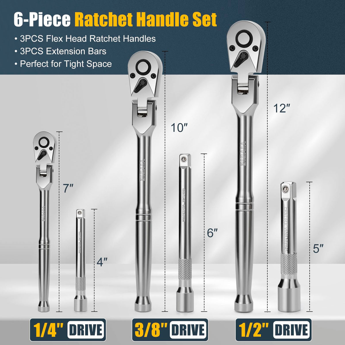 YIYEIE 1/2 inch drive flex head ratchet for heavy-duty bolts