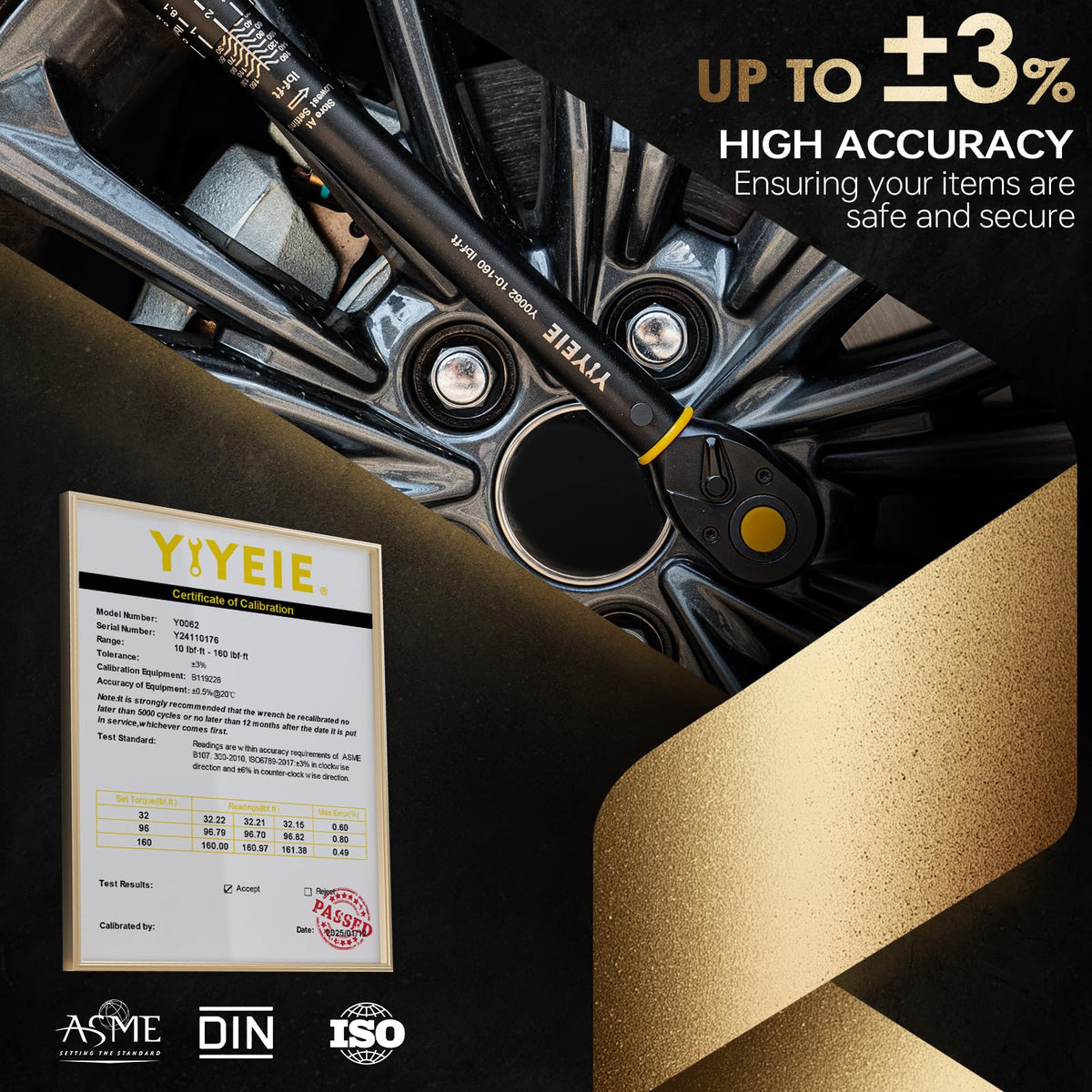 YIYEIE dual-range scale supports precise setting from 10 to 160 ft-lb (10-227 Nm).