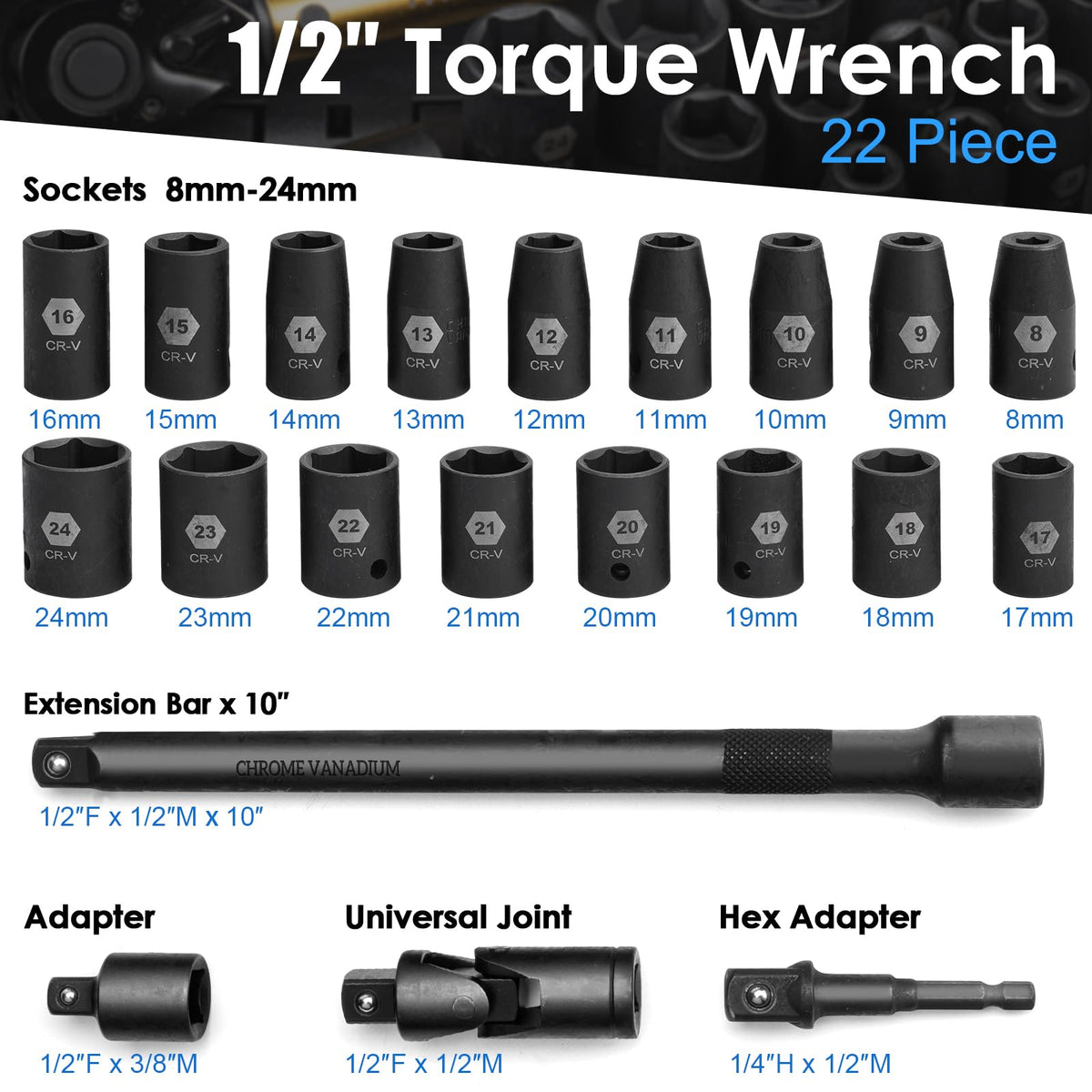 YIYEIE 6-point impact socket set enables quick, secure bolt tightening