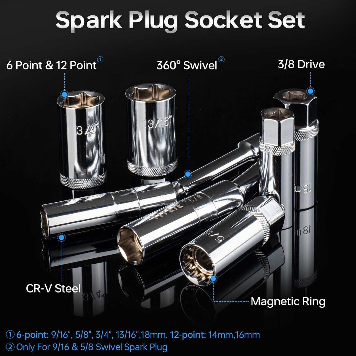 YIYEIE extra-long 9/16 and 5/8 inch sockets for deep access