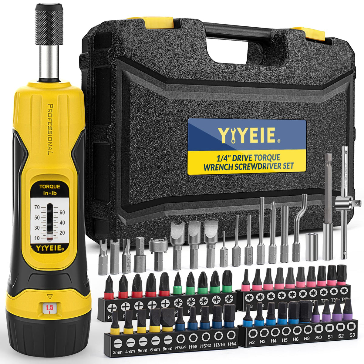 YIYEIE torque screwdriver set case: organized storage for quick mounting tasks.