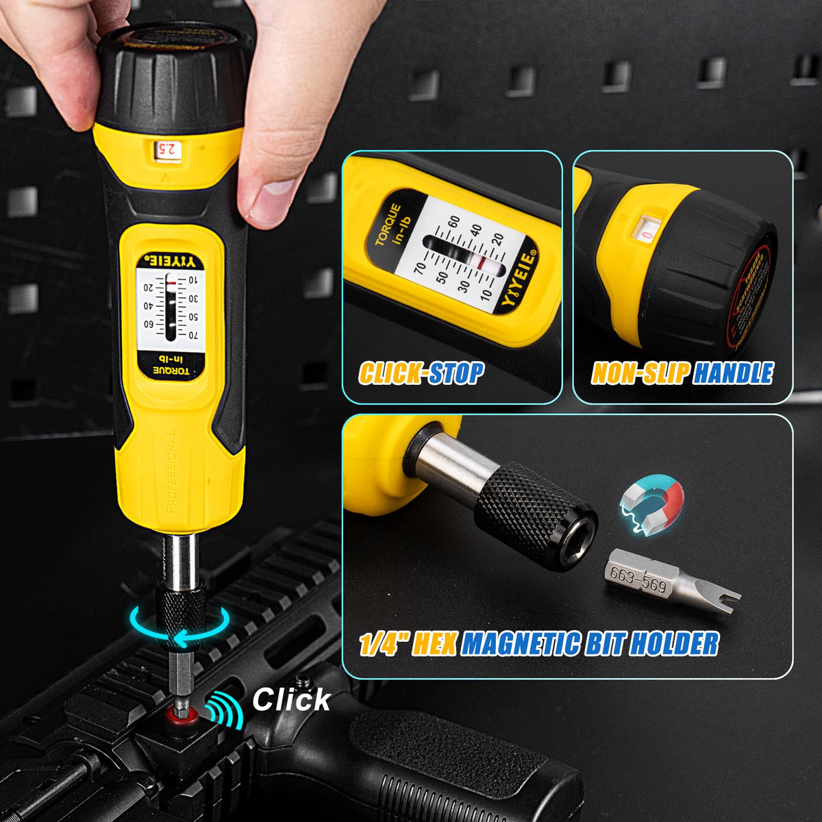 YIYEIE torque screwdriver set quick-release: fast bit swaps for efficient work.