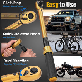 YIYEIE click torque wrench shows audible click when target torque is reached.