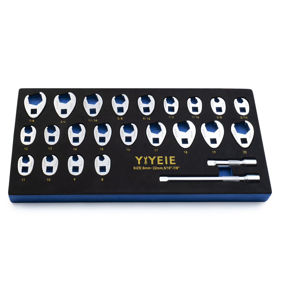 YIYEIE crowfoot wrench set for secure grip on tight, hard-to-reach fasteners.