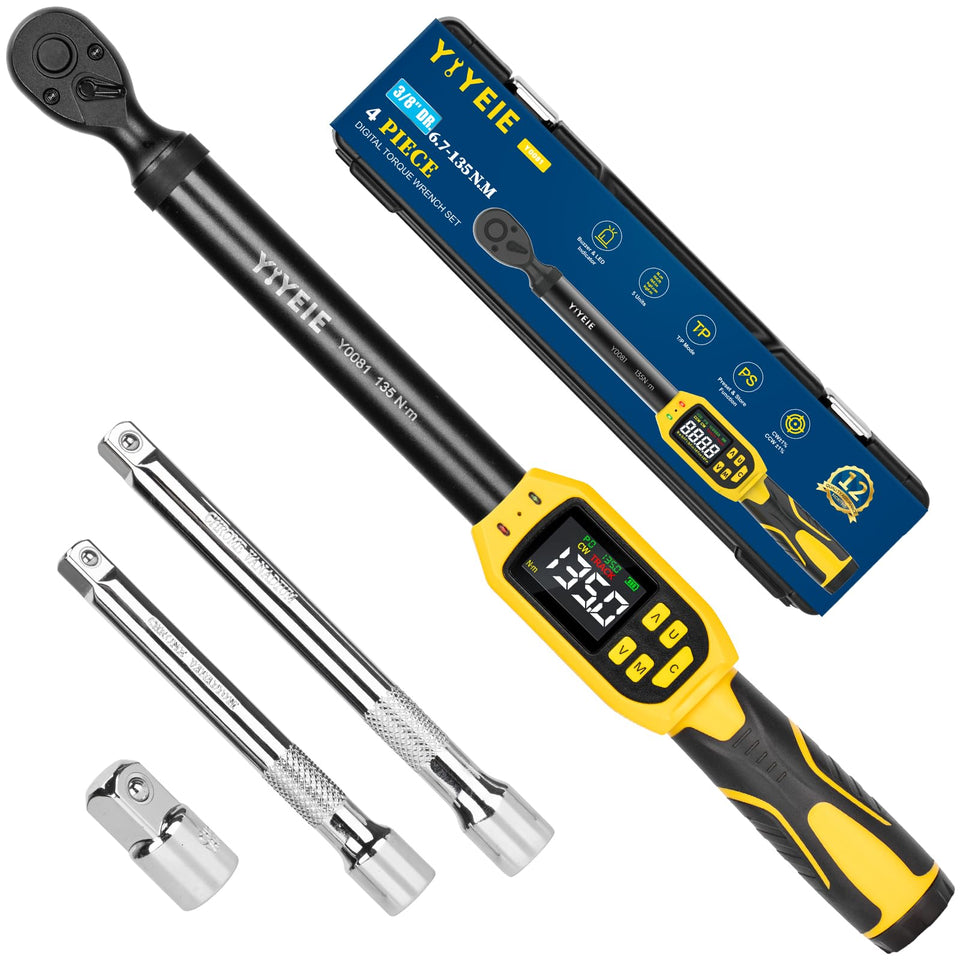 YIYEIE digital torque wrench with 3/8-drive display for precise torque control.