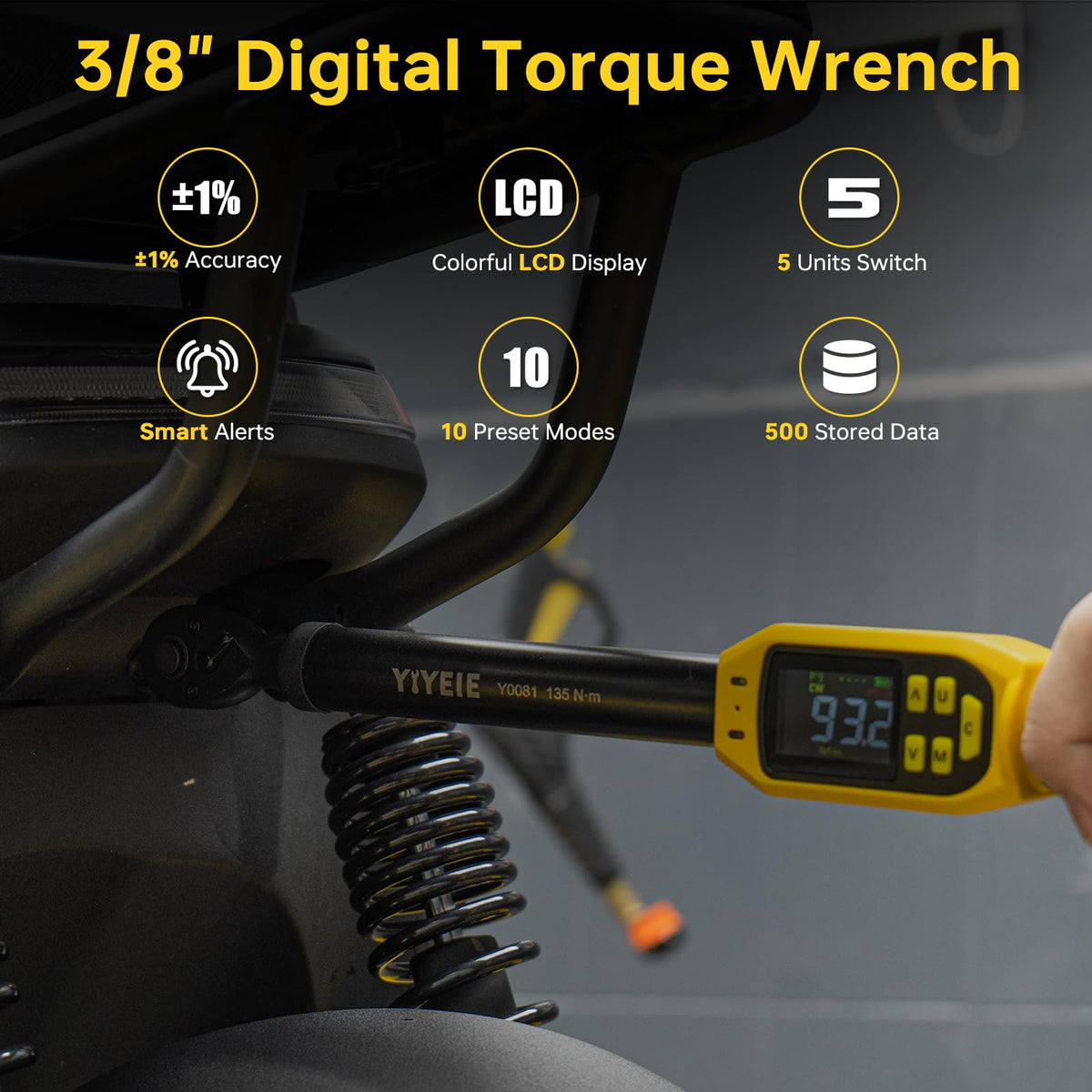 YIYEIE torque wrench with color LCD for at-a-glance torque settings.