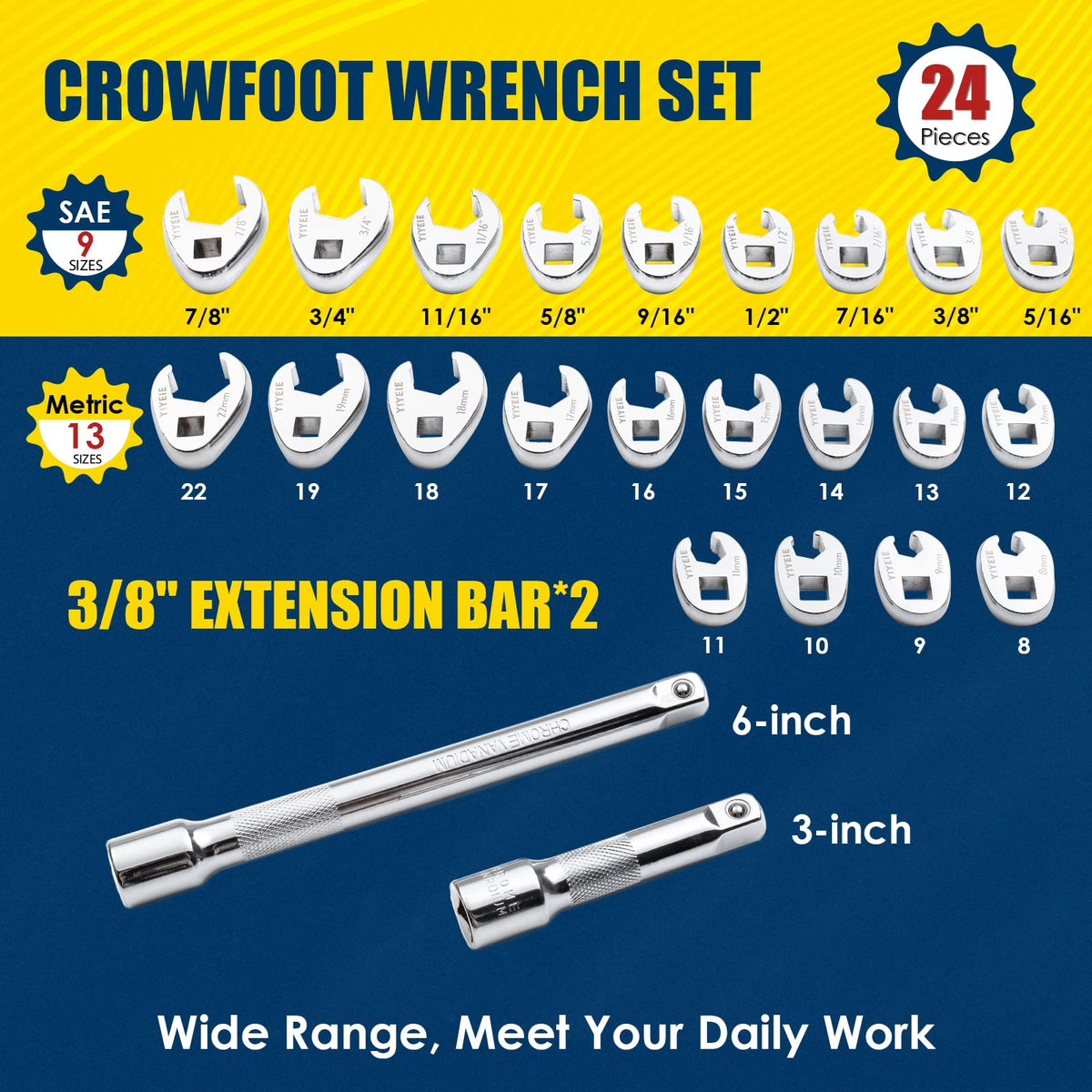 YIYEIE extension bars for 3/8 inch drive extend reach with most ratchets.