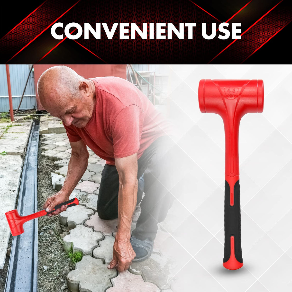 YIYITOOLS dead blow hammer 45oz durable construction for daily use.