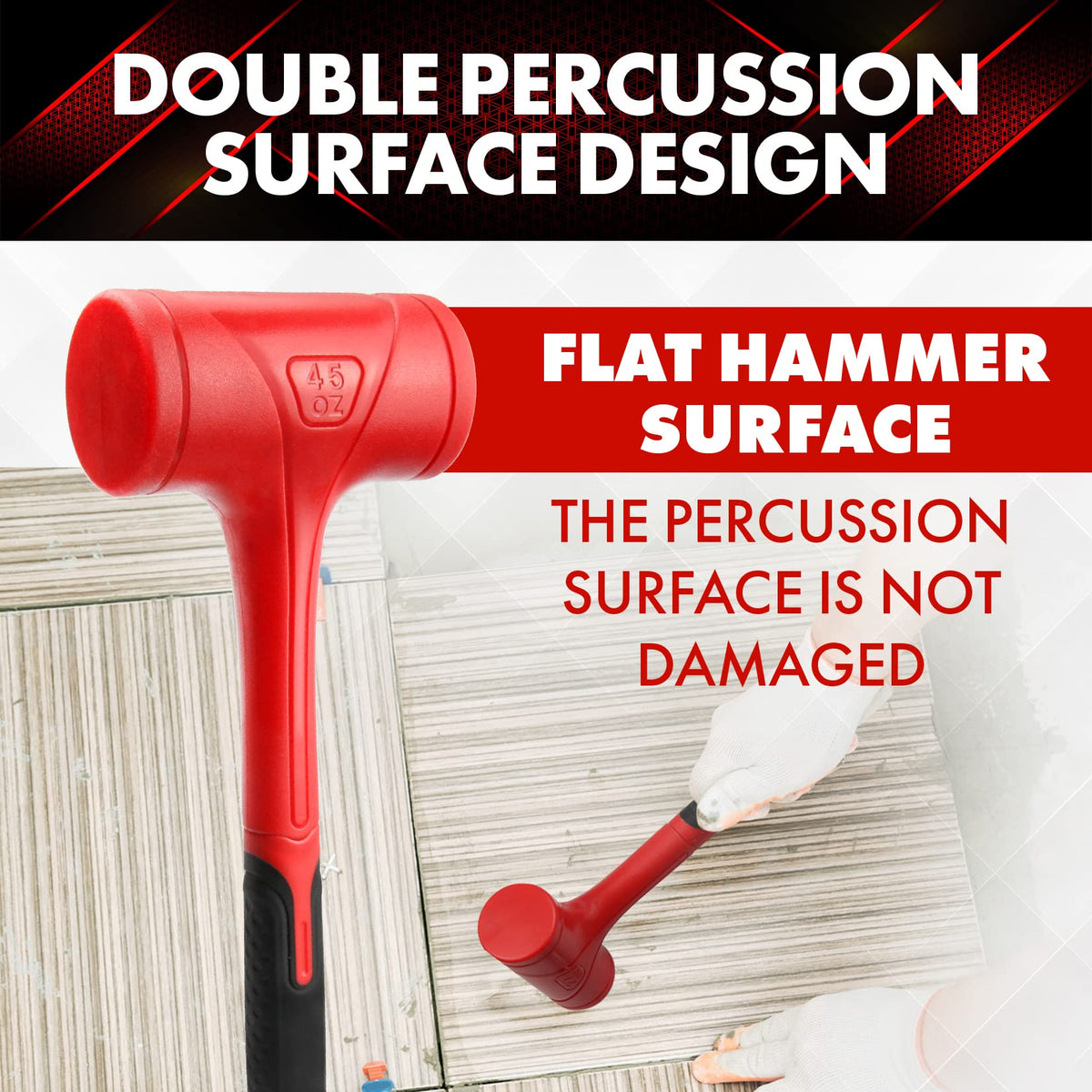 YIYITOOLS dead blow hammer 45oz used with a comfortable grip during use.