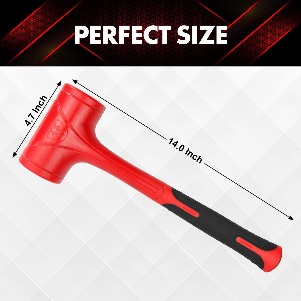 YIYITOOLS dead blow hammer 45oz ergonomic handle delivering secure grip.