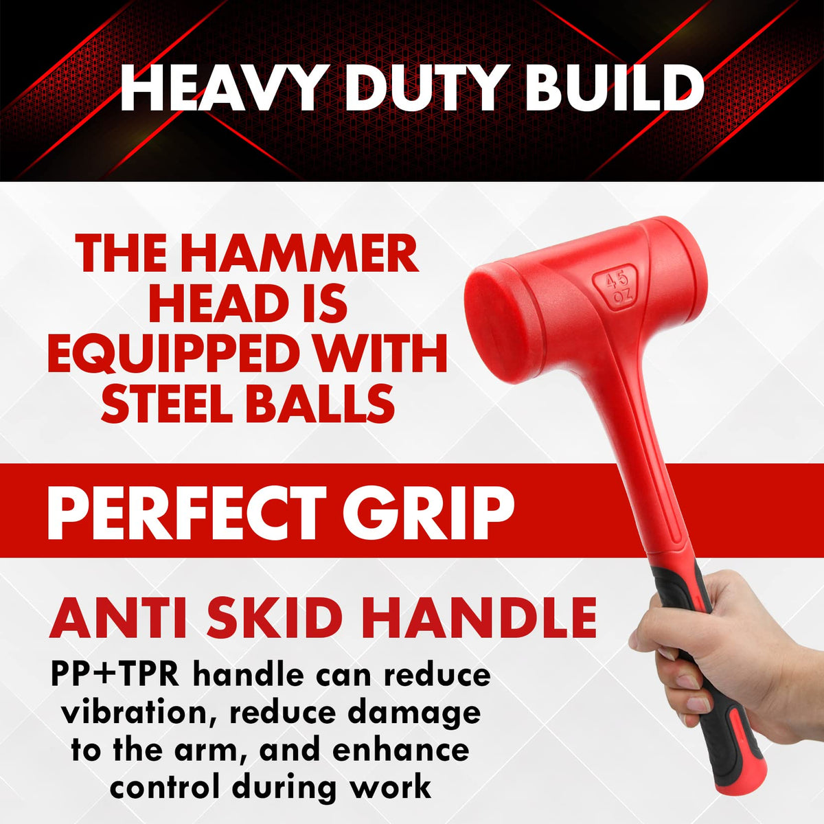 YIYITOOLS dead blow hammer 45oz ideal for tile and wood applications.