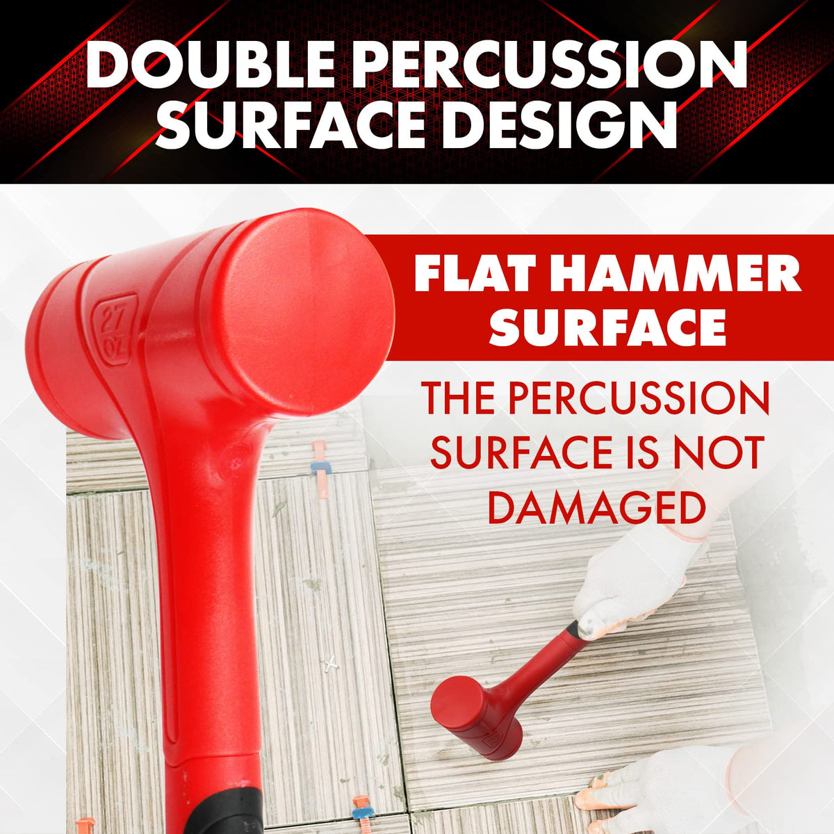 YIYITOOLS dead blow hammer with checkered grip provides secure, comfortable handling.