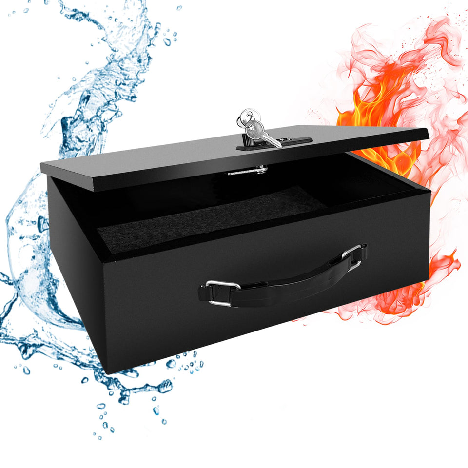 YIYITOOLS fireproof lock box side view showing durable steel and compact home storage.