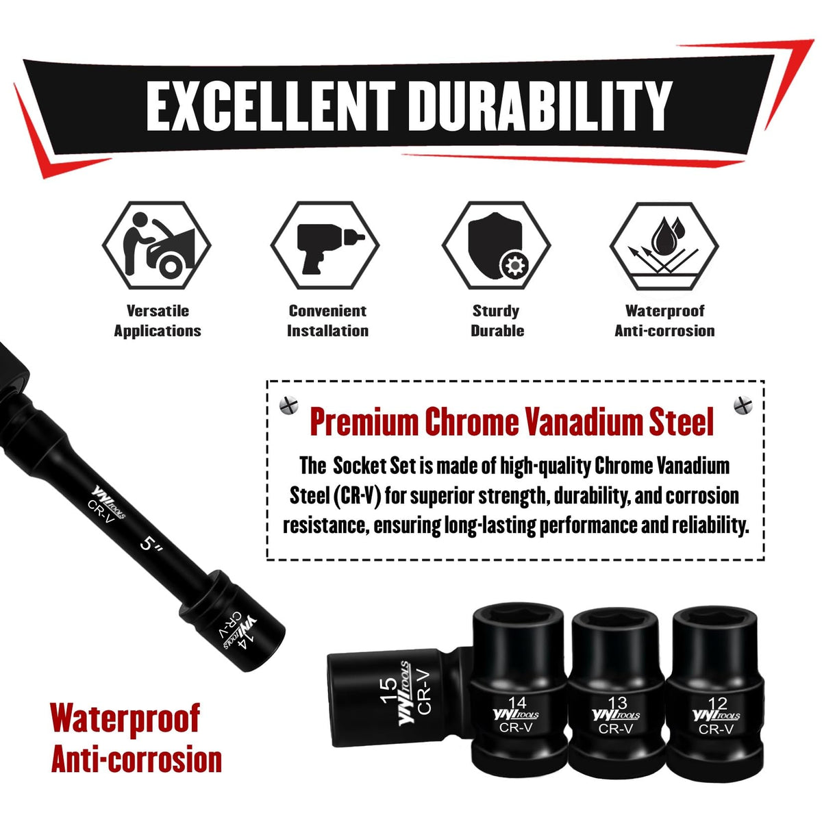 YIYITOOLS laser-etched sizes help you identify the right socket fast