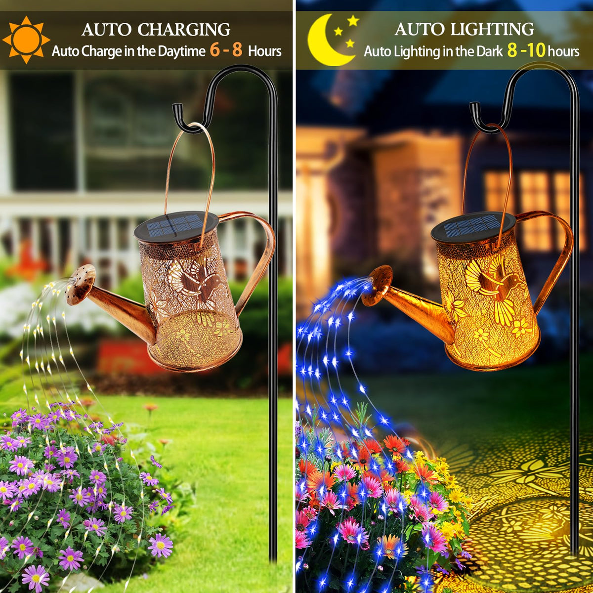 YJFWAL 32-inch shepherd hook supports easy hanging from trees, fences, or pergolas.
