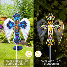 YJFWAL angel wings cross glow creating tranquil memorial ambiance