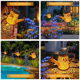 YJFWAL blue LED strings pour like stars, enhancing garden ambiance.
