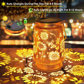 YJFWAL gold-copper exterior lantern adds vintage charm at dusk.