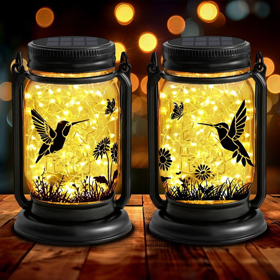 YJFWAL hummingbird lantern in mason jar hanging with warm ambient light