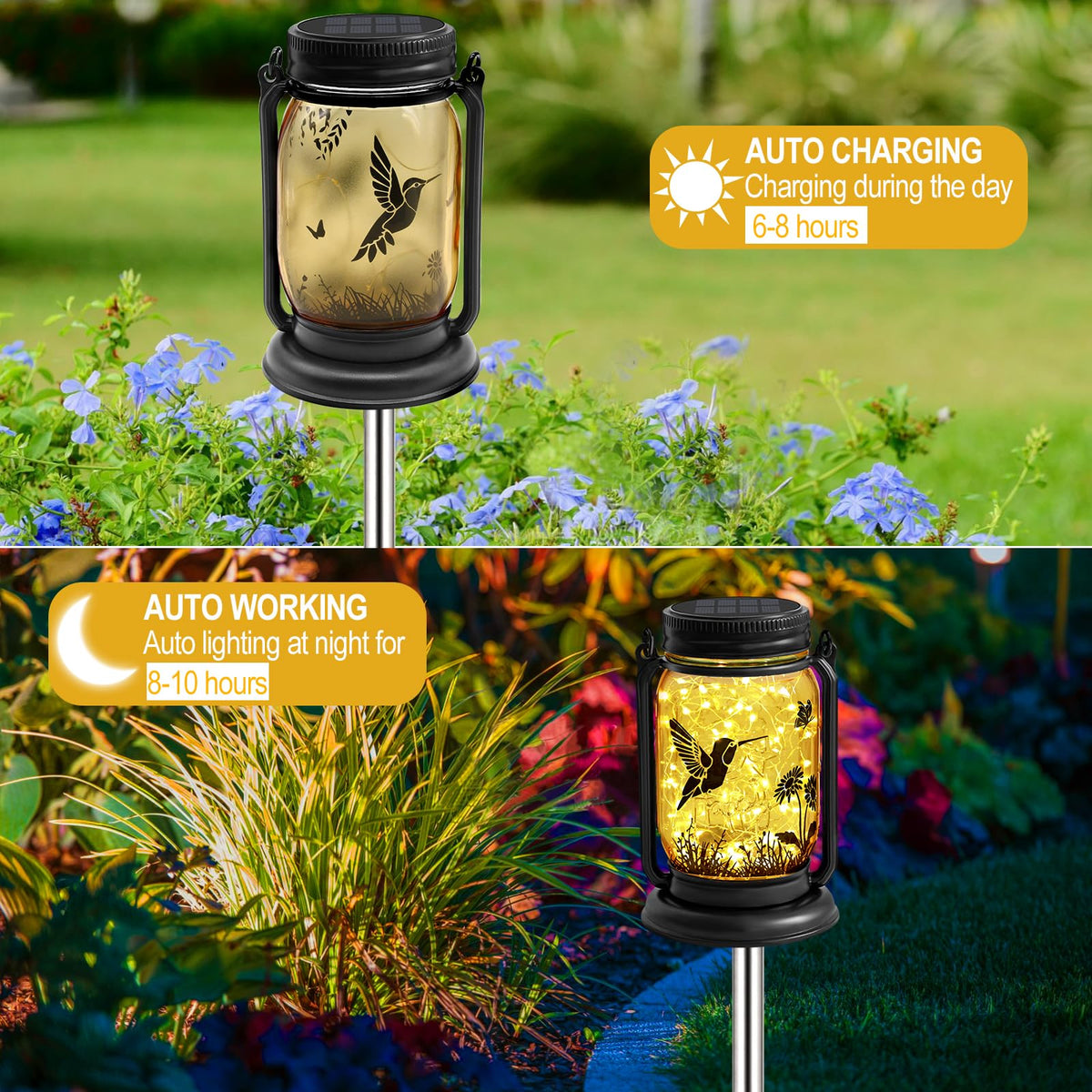 YJFWAL solar panel lantern showing brighter outdoor glow