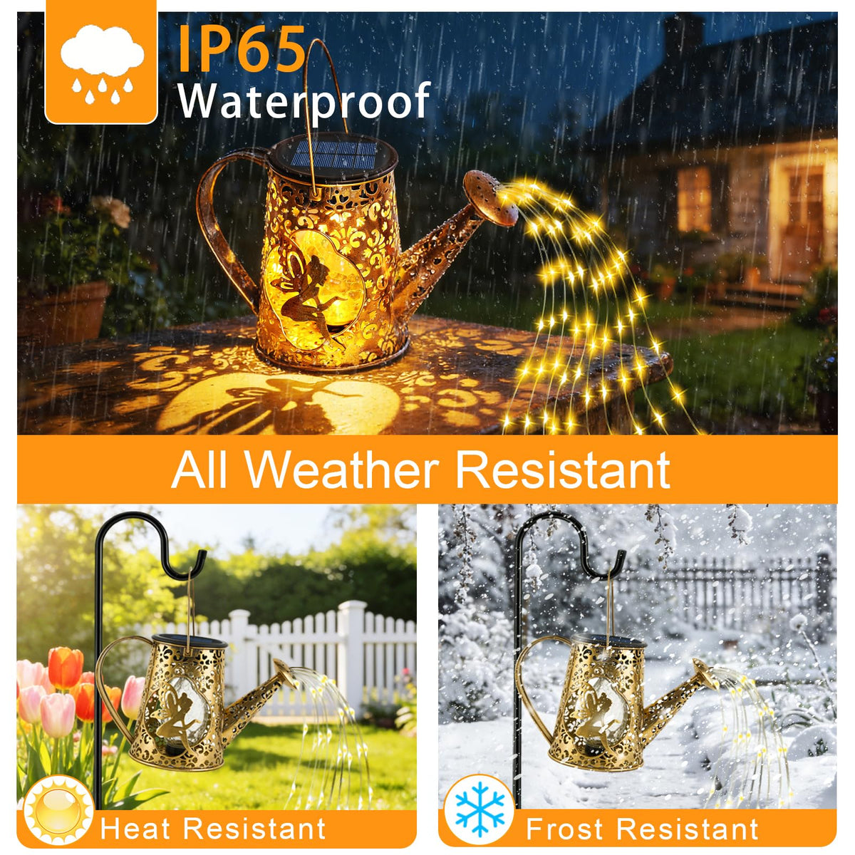 YJFWAL solar watering can lights use 80 LEDs for vivid twinkle