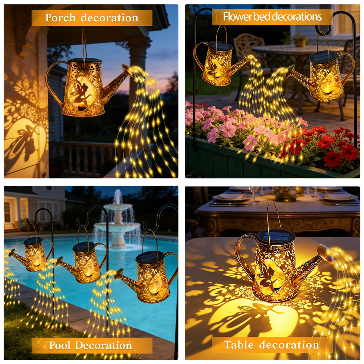 YJFWAL solar watering can lights emit a cozy warm white glow