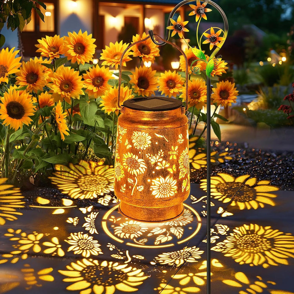 YJFWAL sunflower solar lantern for warm porch or garden ambiance.